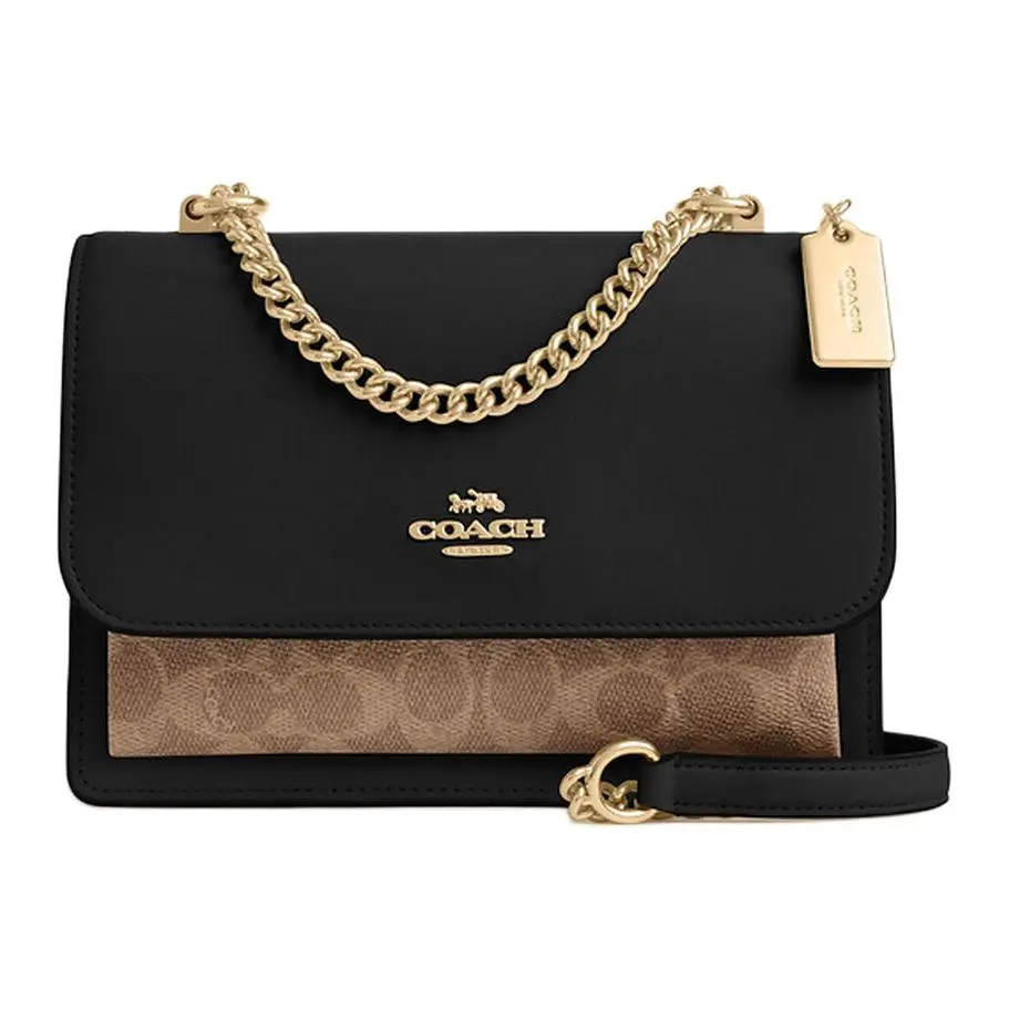 COACH Klare Leather Shoulder Bag Small Women's Black & Tan