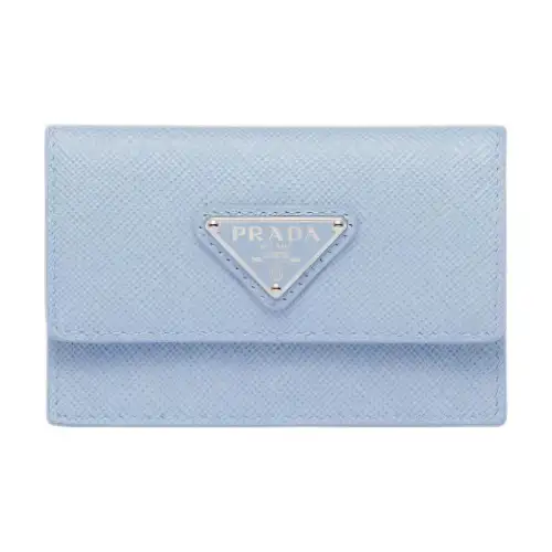 PRADA Saffiano Leather Card Holder Women's Light Blue