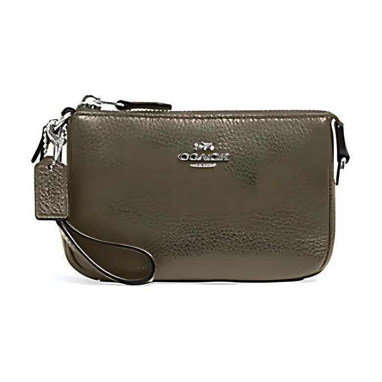 COACH Nolita Leather Zip Closure Pochette, Shoulder Bag, Clutch, Wallet Small Women's Olive Green
