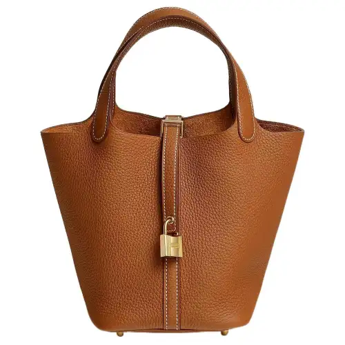 HERMES Picotin Lock Maurice Bullock Leather Basket Bag, Bucket Bag, Handbag 18 Women's 37 Gold Brown