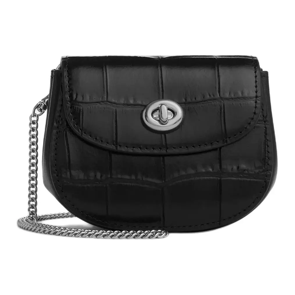 COACH Turnlock Leather Shoulder Bag Mini Women's Silver & Black
