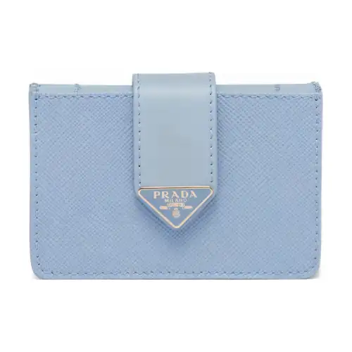 PRADA Saffiano Leather Card Holder Card Holder Women's Light Blue