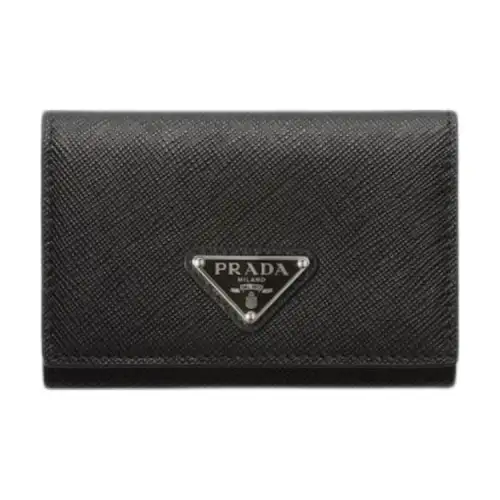 PRADA Saffiano Leather Card Holder Women's Black