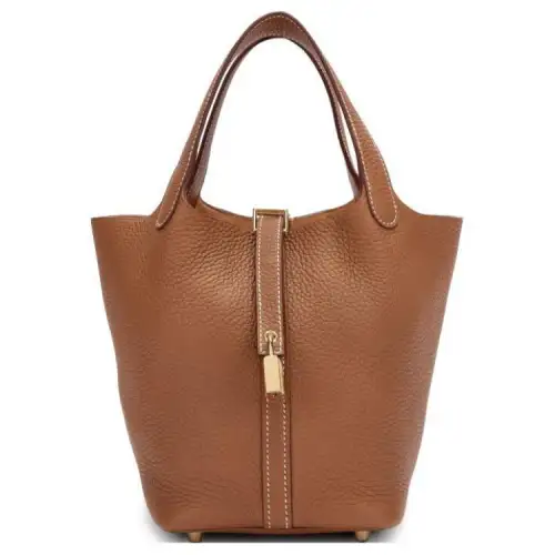 HERMES Picotin Lock Clemence Bullock Leather Basket Bag, Bucket Bag, Handbag 18 Women's 37 Gold Brown