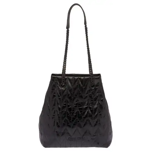MIU MIU Hobo Shiny Leather Crescent Bag Hobo Bag Handbag, Shoulder Bag Women's Black