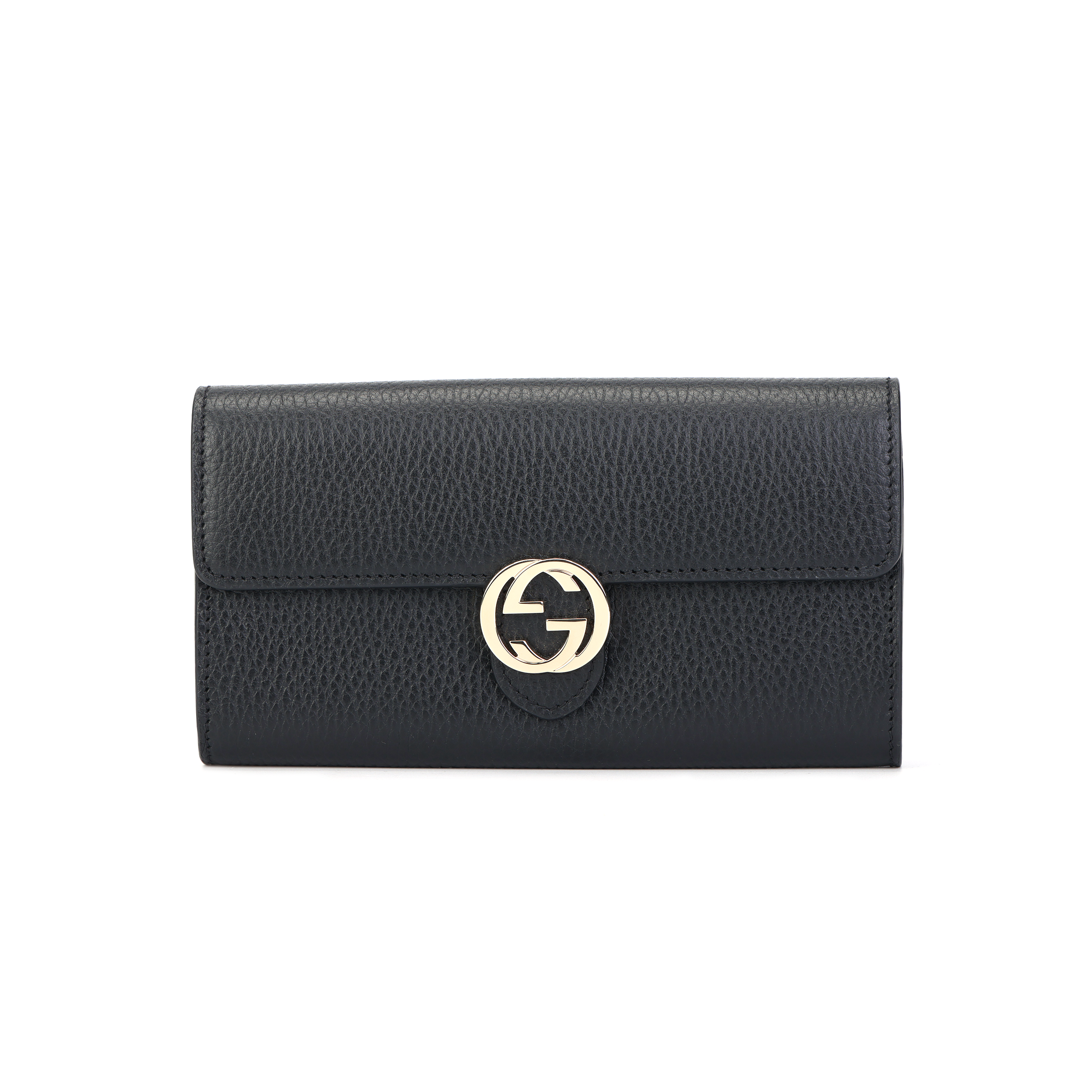 GUCCI Litchi Grain Leather Wallet Regular Women's Black