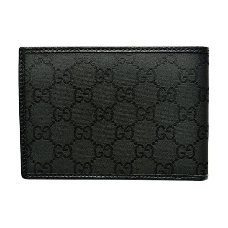 GUCCI Nylon Fabric With Cow Leather Wallet Men's Black