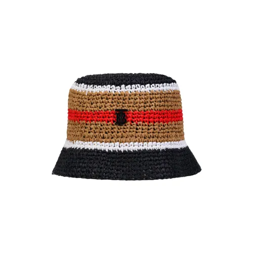 Burberry Logo Plaque Striped Woven Bucket Hat