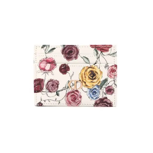 DIOR Caro Calfskin Card Holder Women's Multicolor/White