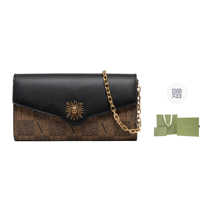 VANESSA HOGAN Cow Leather Cell Phone Pouch, Chain Bag, Envelope Bag, Shoulder Bag Women's Black