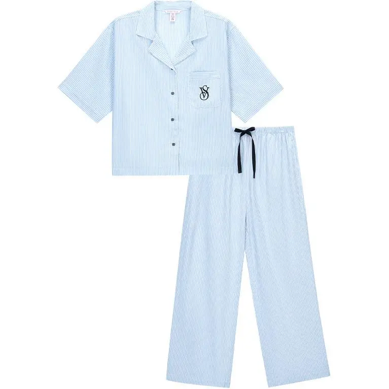 Victoria's Secret Pajama Set Women's Gift Box Set Included Blue White Stripes
