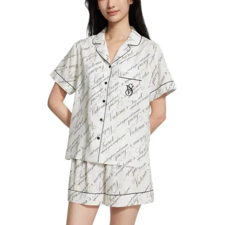Victoria's Secret Pajama Set Women's Black Logo Print