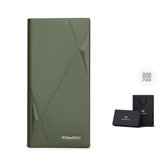 WilliamPOLO Top Grain Cow Leather Long Wallet With Multiple Card Slots And Money Clip Men's Multicolor