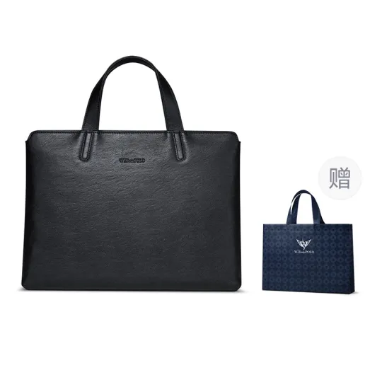 WilliamPOLO Top Grain Cow Leather Briefcase, Handbag Medium Men's Black