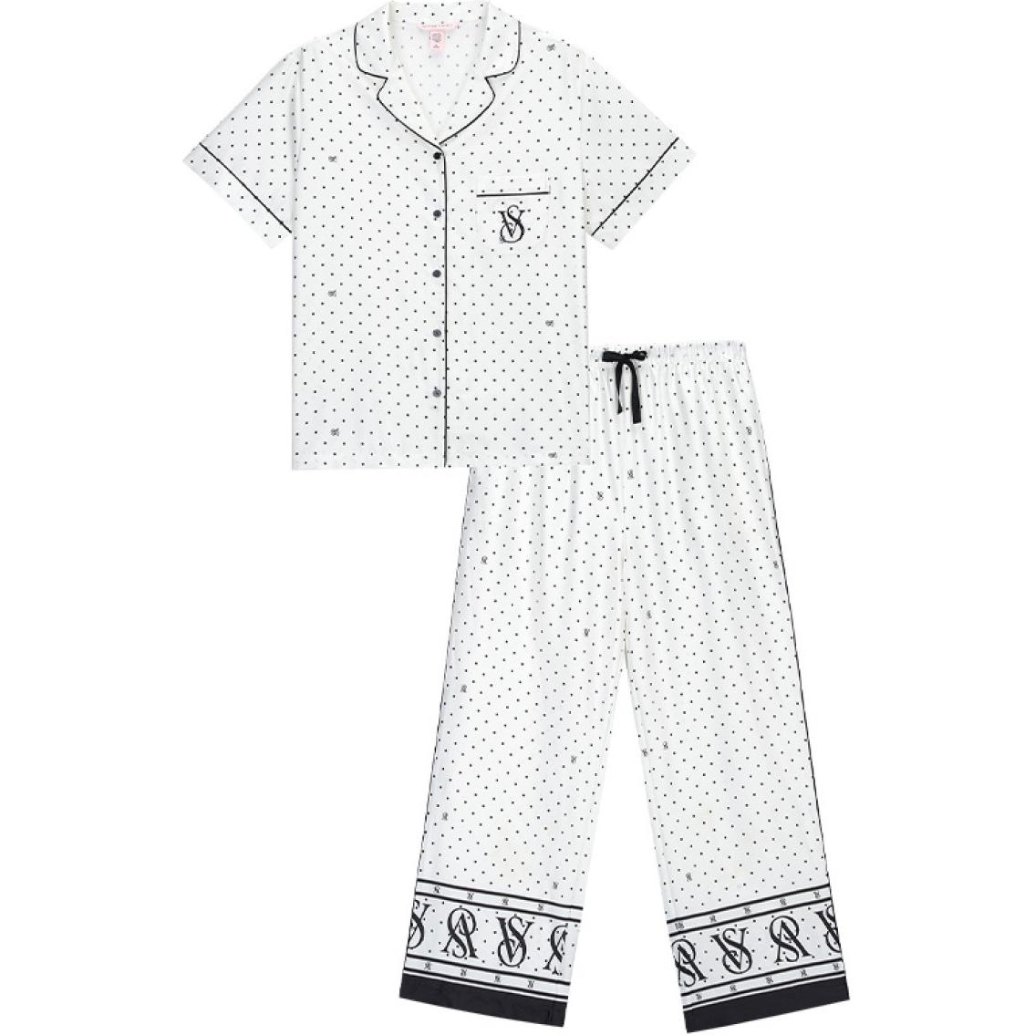 Victoria's Secret Victoria's Secret Choice Staycation Series Water-gloss silk Logo exquisite print Silky skin-friendly antistatic refreshing cool short-sleeved trousers home pajamas set for women white polka dots