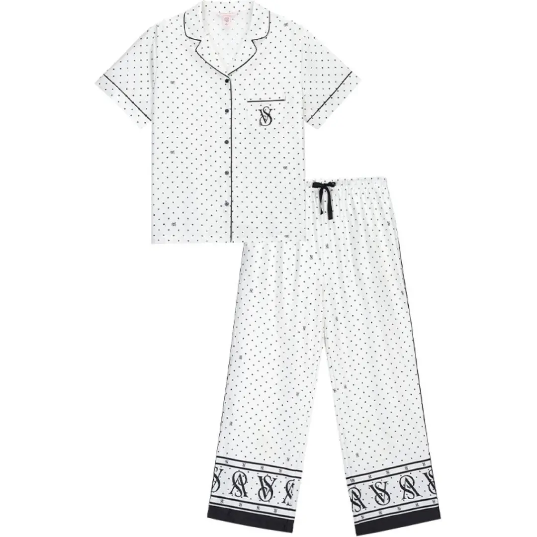 Victoria's Secret Pajama Set Women's White Polka Dot