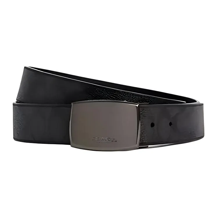 COACH Coated Canvas With Calfskin Leather Belts Men's Charcoal Gray/Black Width 3.8cm