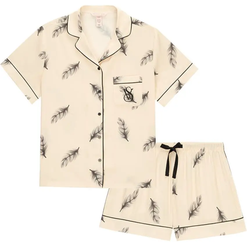 Victoria's Secret Pajama Set Women's Nude Pink Feather