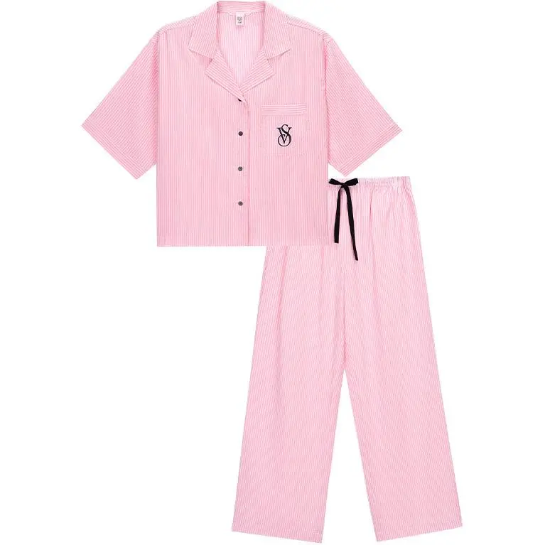 Victoria's Secret Pajama Set Women's Pink White Stripes