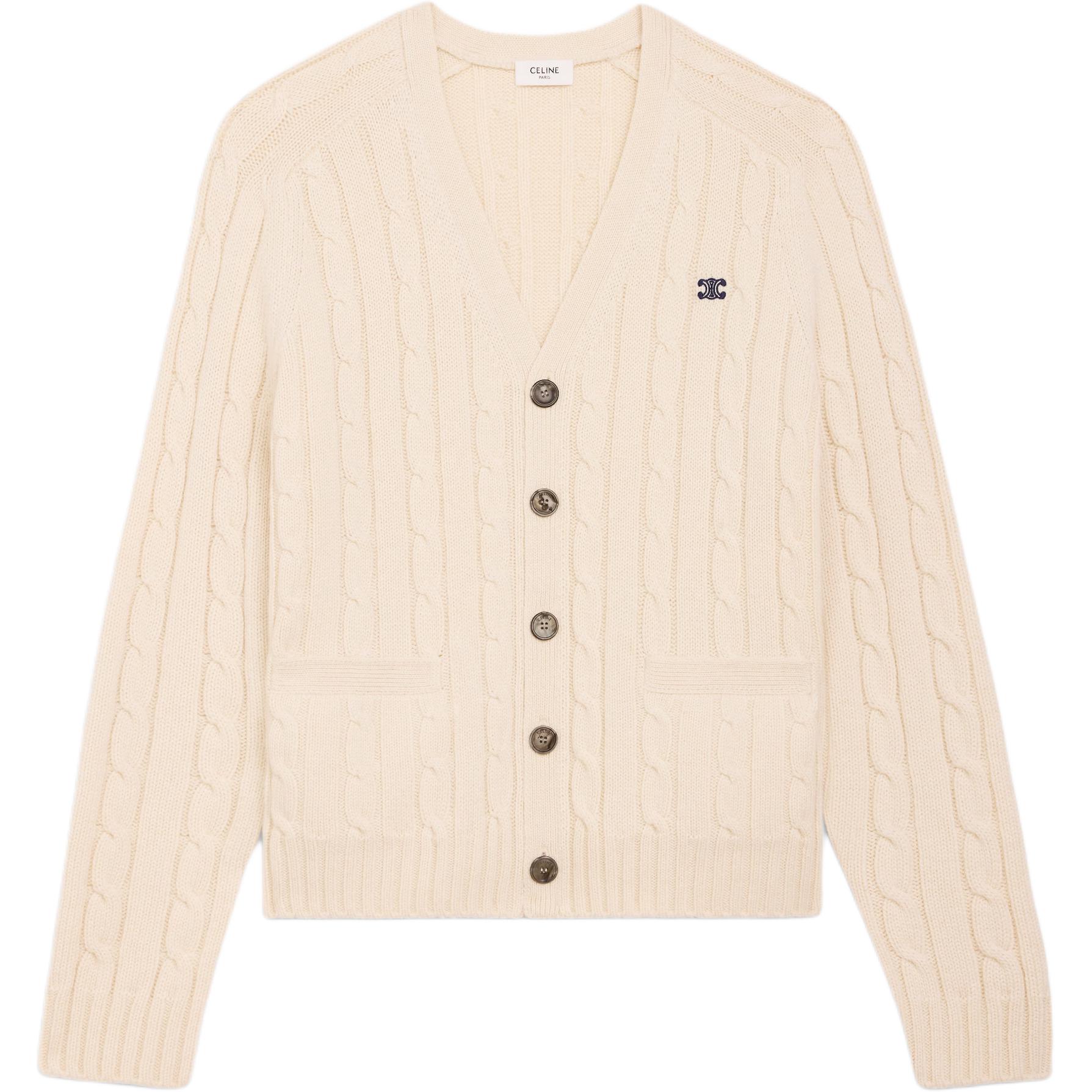 CELINE Triomphe Embroidered V Neck Cardigan