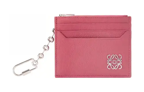 LOEWE Pebble Texture Cow Leather Card Holder Women's Rose Red