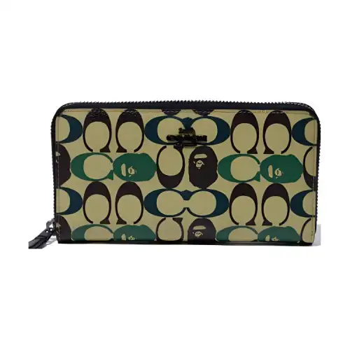 A BATHING APE Bape X Coach Collaboration Zip Closure Coated Canvas Wallet Regular Unisex