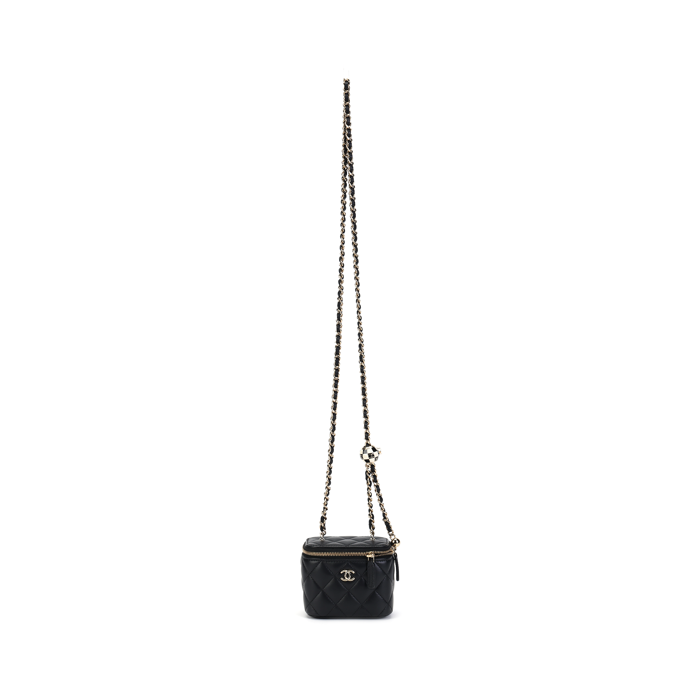 CHANEL 23C Early Spring Lambskin And Metal LP Box Bag, Makeup Bag, Shoulder Bag, Crossbody Bag Small Women's Black