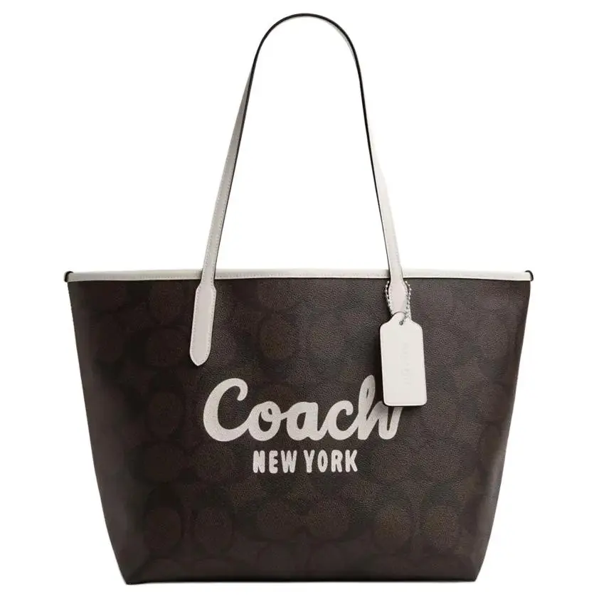 COACH Coated Canvas Tote Bag, Shopping Bag, Handbag, Shoulder Bag Large Women's Brown