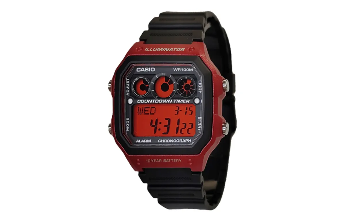 CASIO Custom Collection Quartz Movement Resin Strap Watch Men's Watches Red Watch Dial