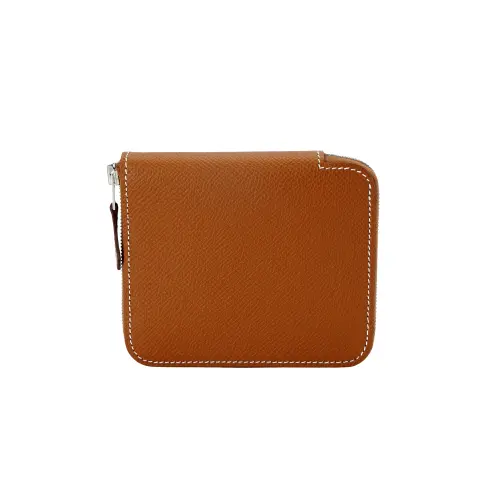 HERMES Silk'In Epsom Calfskin With Barénia Calfskin Wallet Unisex Gold & Black Currant