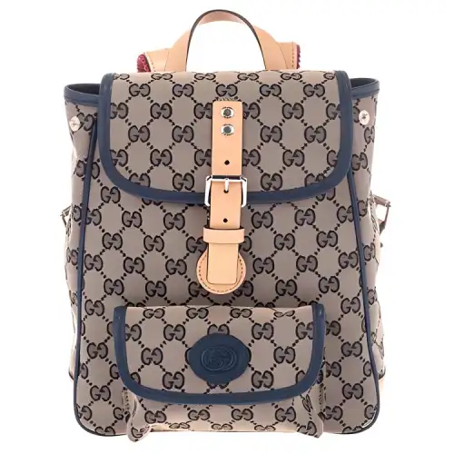 GUCCI Canvas With Leather Backpack Kids' Gray/Blue/Beige