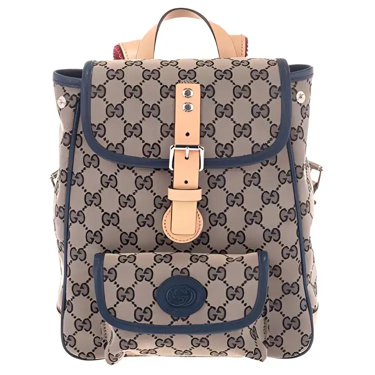 GUCCI Canvas With Leather Backpack Kids' Gray/Blue/Beige