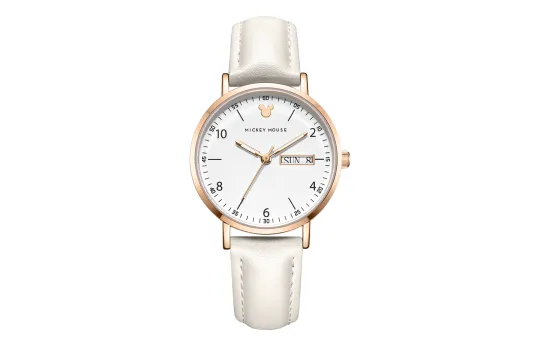 Disney Mickey Series Quartz Movement Leather Strap Watch Women's Watch White Dial