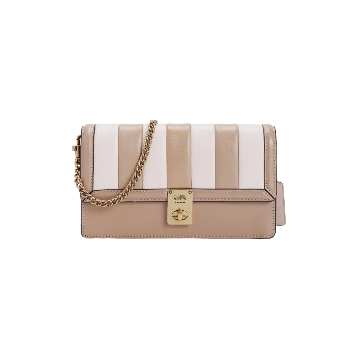 COACH Hutton Cow Leather, Leather Chain Bag Clutches Small Women's Milk Tea