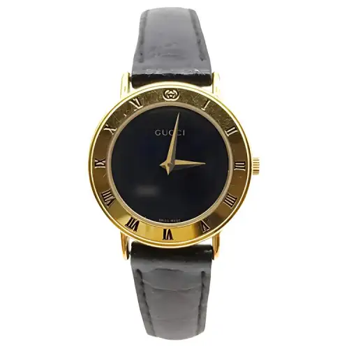 GUCCI Mid Century Modern Collection Wrist Watches Quartz Movement Leather Strap 26mm Black Dial Women's Watch