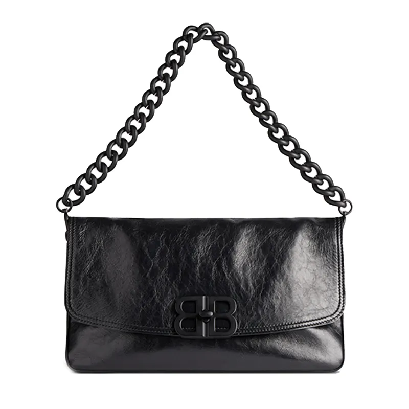 Balenciaga BB SOFT Cow Leather One Shoulder Handbag Medium Women's Black