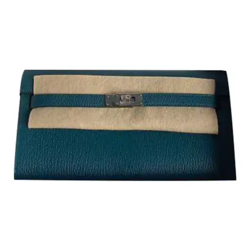 HERMES Kelly To Go Silver Tone Buckle Chevre Mysore Goatskin Crossbody Wallet Regular Women's