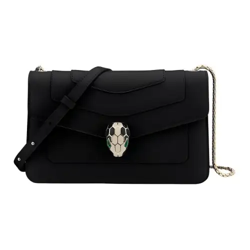 BVLGARI Serpenti Forever Series Cow Leather Shoulder Bag, Crossbody Bag Women's Black