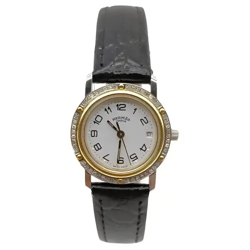 HERMES Clipper Collection Wrist Watches Quartz Movement Leather Strap 24mm White Dial Women's Watch YPSBB155390