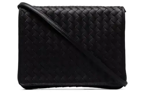 Bottega Veneta Woven Lambskin Shoulder Bag Women's Black