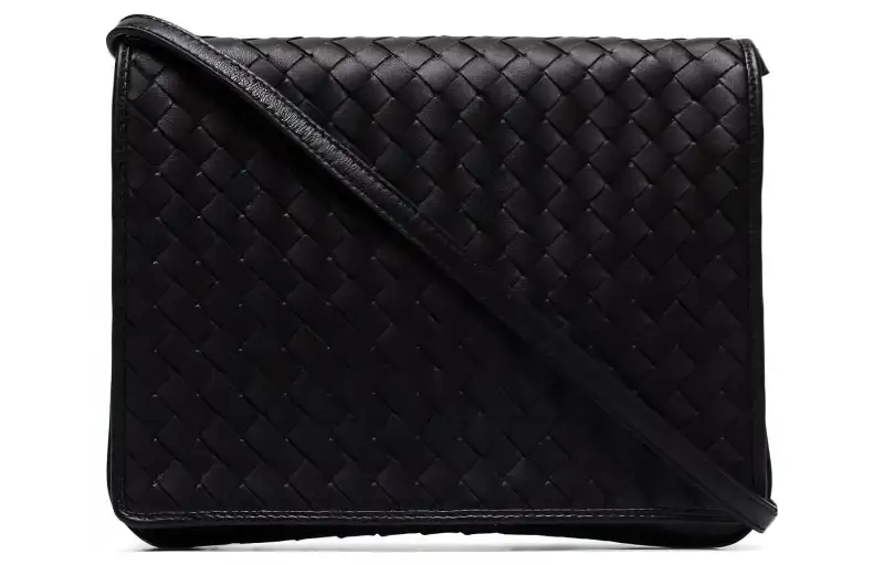 Bottega Veneta Woven Lambskin Shoulder Bag Women's Black