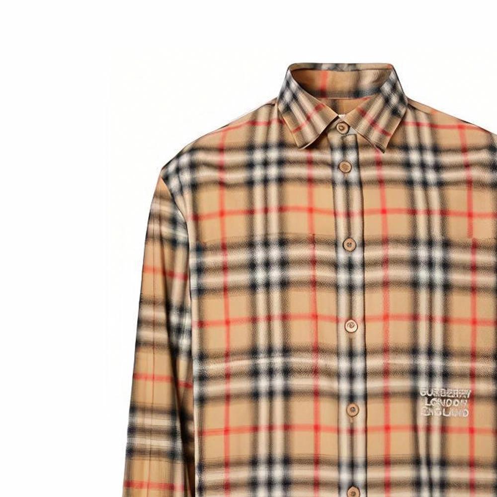 Мужская рубашка Burberry Checked Flannel (бежевая) — фото 5