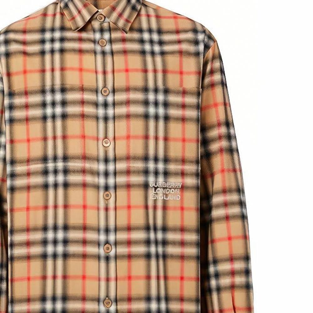 Мужская рубашка Burberry Checked Flannel (бежевая) — фото 7
