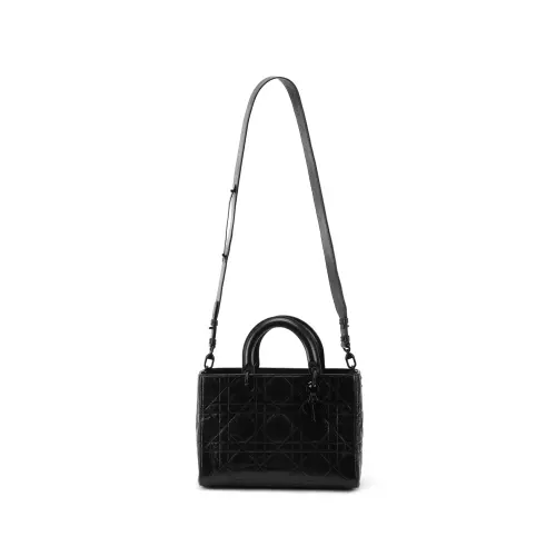 DIOR Lady D Sire Wrinkled Cow Leather Handbag, Shoulder Bag, Crossbody Bag, Handbag Medium Women's Black