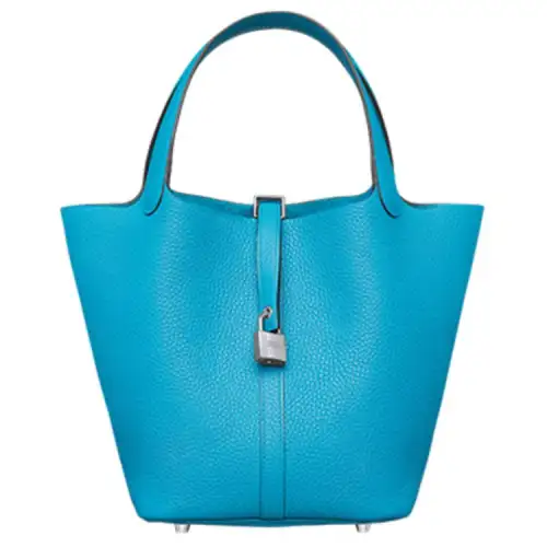 HERMES Picotin Lock Clemence Bullock Leather Basket Bag, Bucket Bag, Handbag 22 Women's 0F Bleu Frida Blue