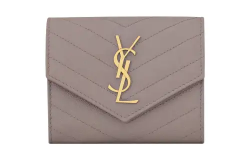 SAINT LAURENT Cassandre Calfskin Wallet Women's Gray
