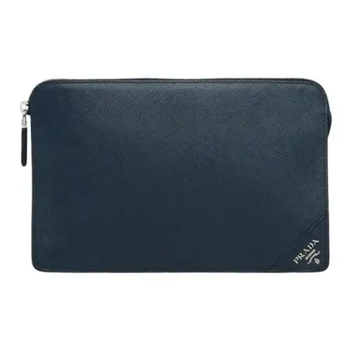 PRADA Saffiano Leather Clutch Men's Blue
