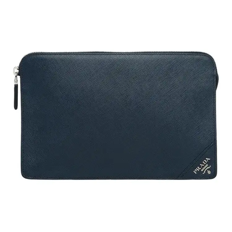 PRADA Saffiano Leather Clutch Men's Blue