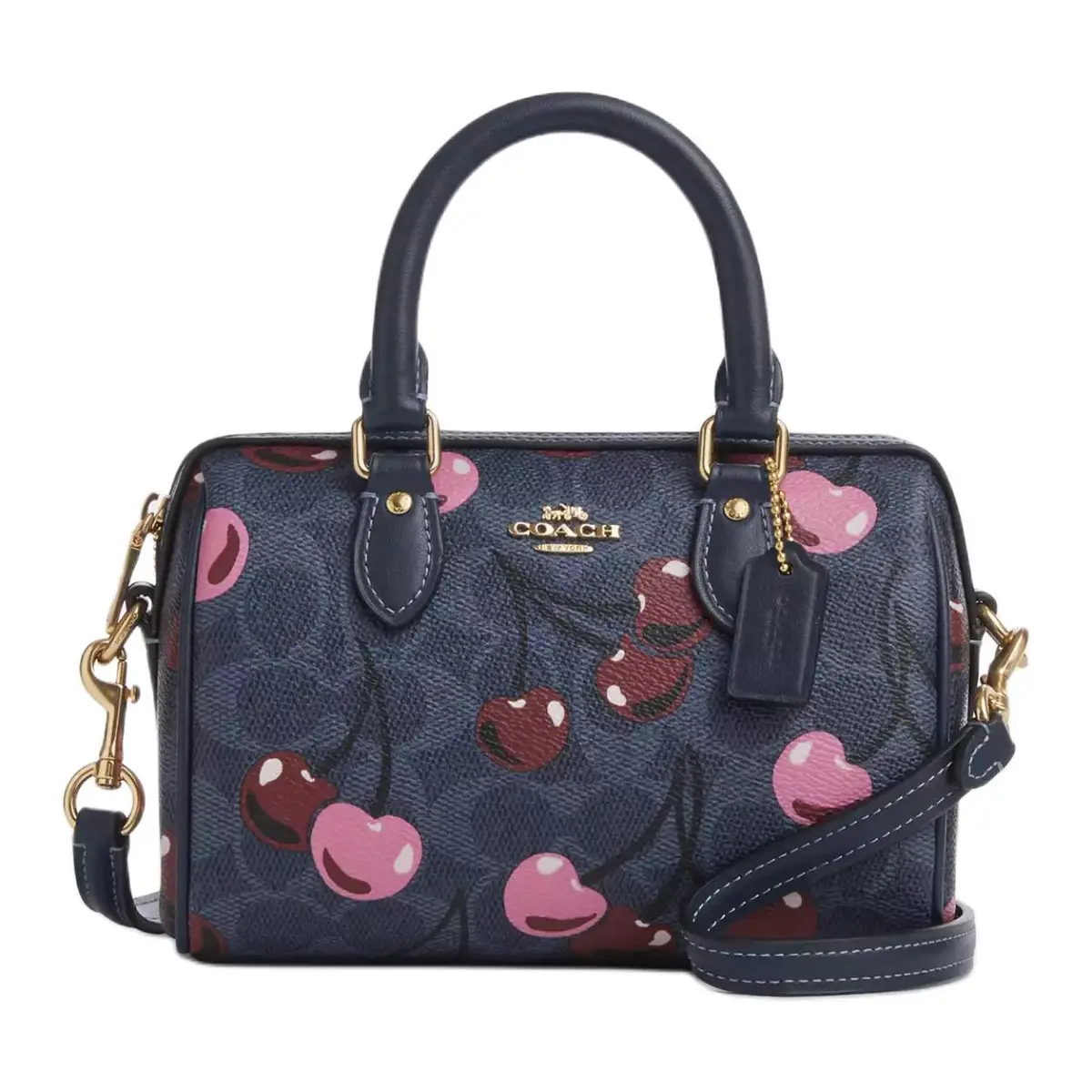 COACH Rowan Leather Cylinder Bag, Shoulder Bag, Crossbody Bag, Handbag Small Women's Blue