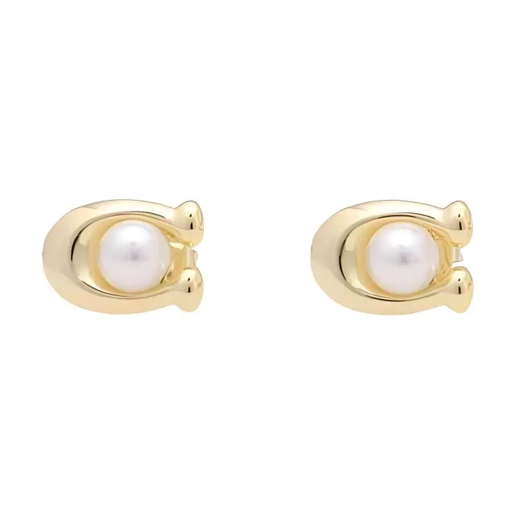COACH Brass Stud Earrings Women's Gold